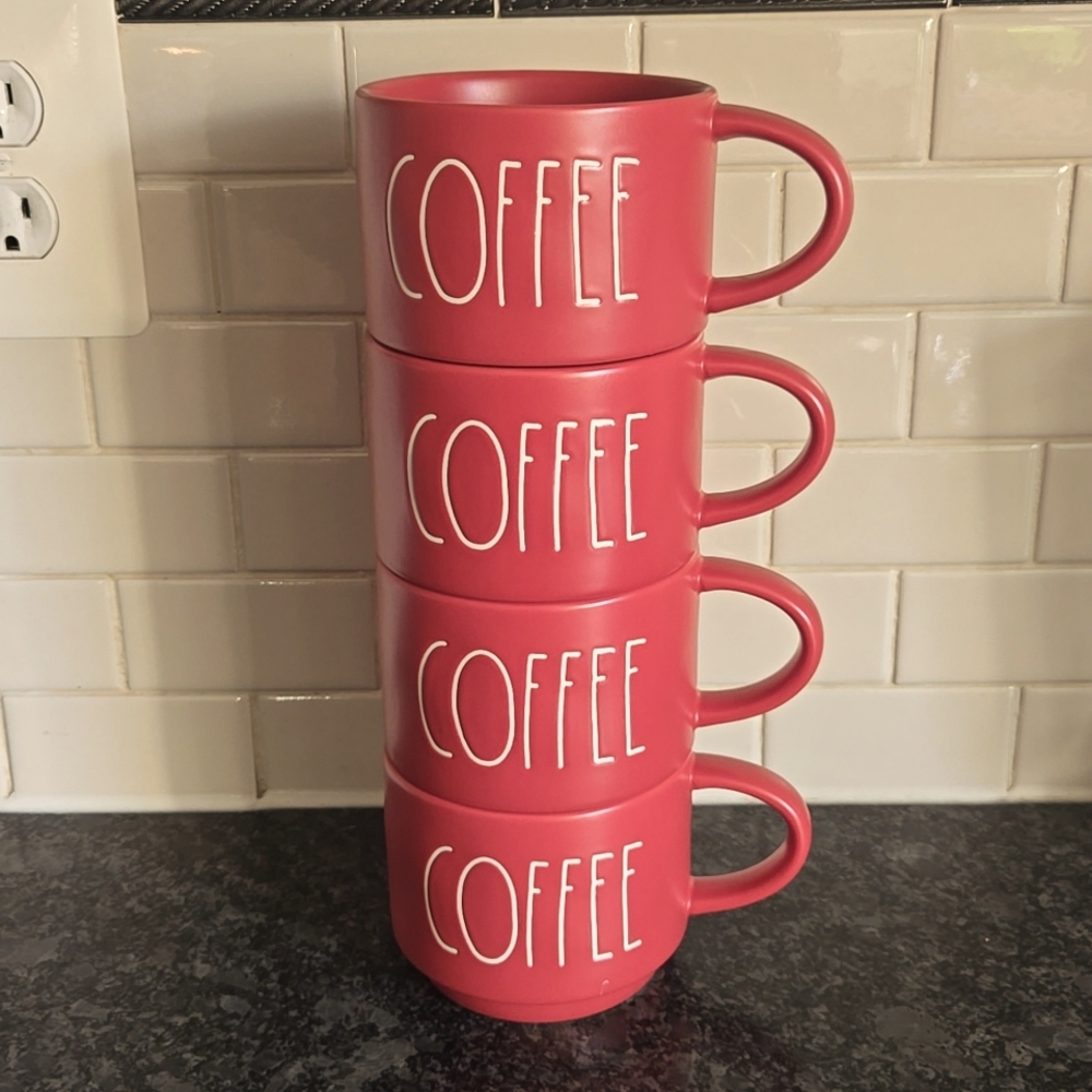 Rae Dunn Red Stackable Large Coffee Mugs